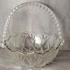 Vintage Waltherglas Glass Handled Basket Bowl Clear Germany 6.5"
